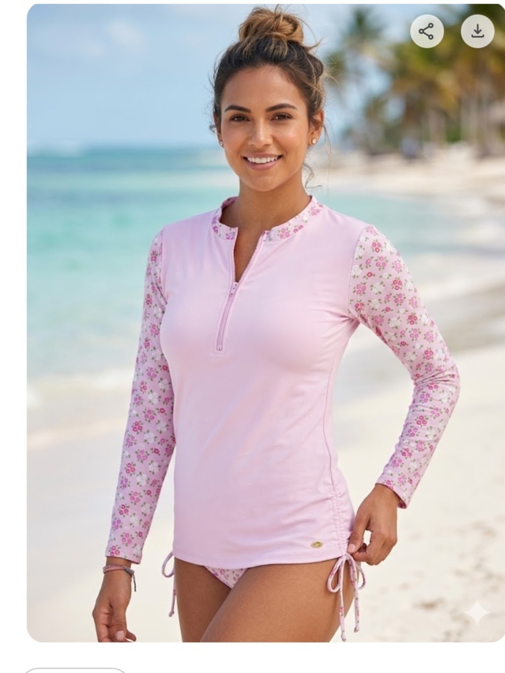 Betsey Johnson Light Pink Long-Sleeve Floral Sleeve Swim  811 Coverup